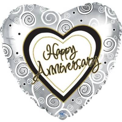 Heart Swirls Happy Anniversary Balloon